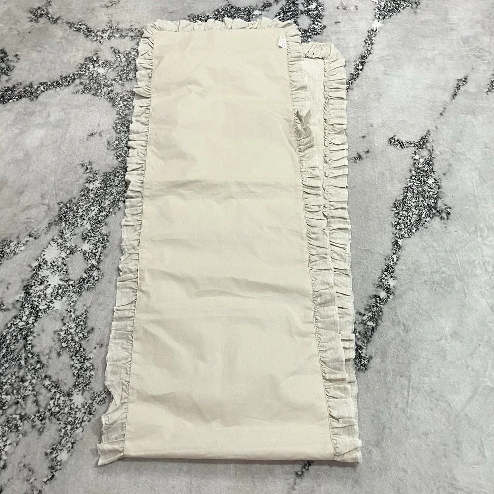 Pure Luxury Linen Ruffle Table Runner Natural Beige 100% Linen Cotton Back 19x70